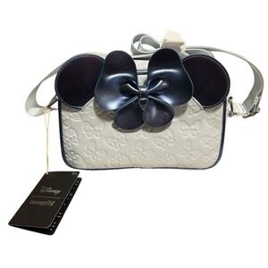 Loungefly Disney Crossbody Purse‎ Minnie Mouse Blue Metallic Bow NWT